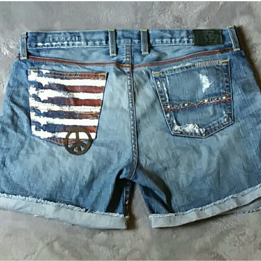 Lucky Brand Blue Jean Shorts with Flag Detail